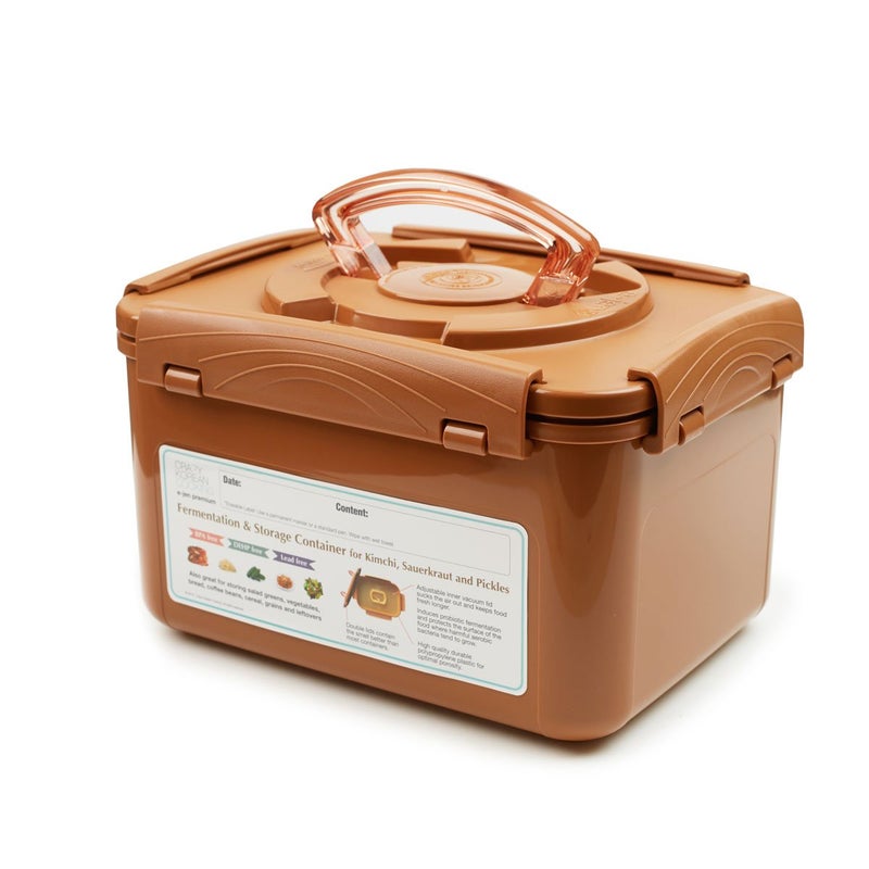 Crazy Korean Cooking Premium Kimchi, Sauerkraut Fermentation and Storage Container with Inner Vacuum Lid, Sandy Brown (1.3 Gal (5.2L) 1 PACK) - Image 2